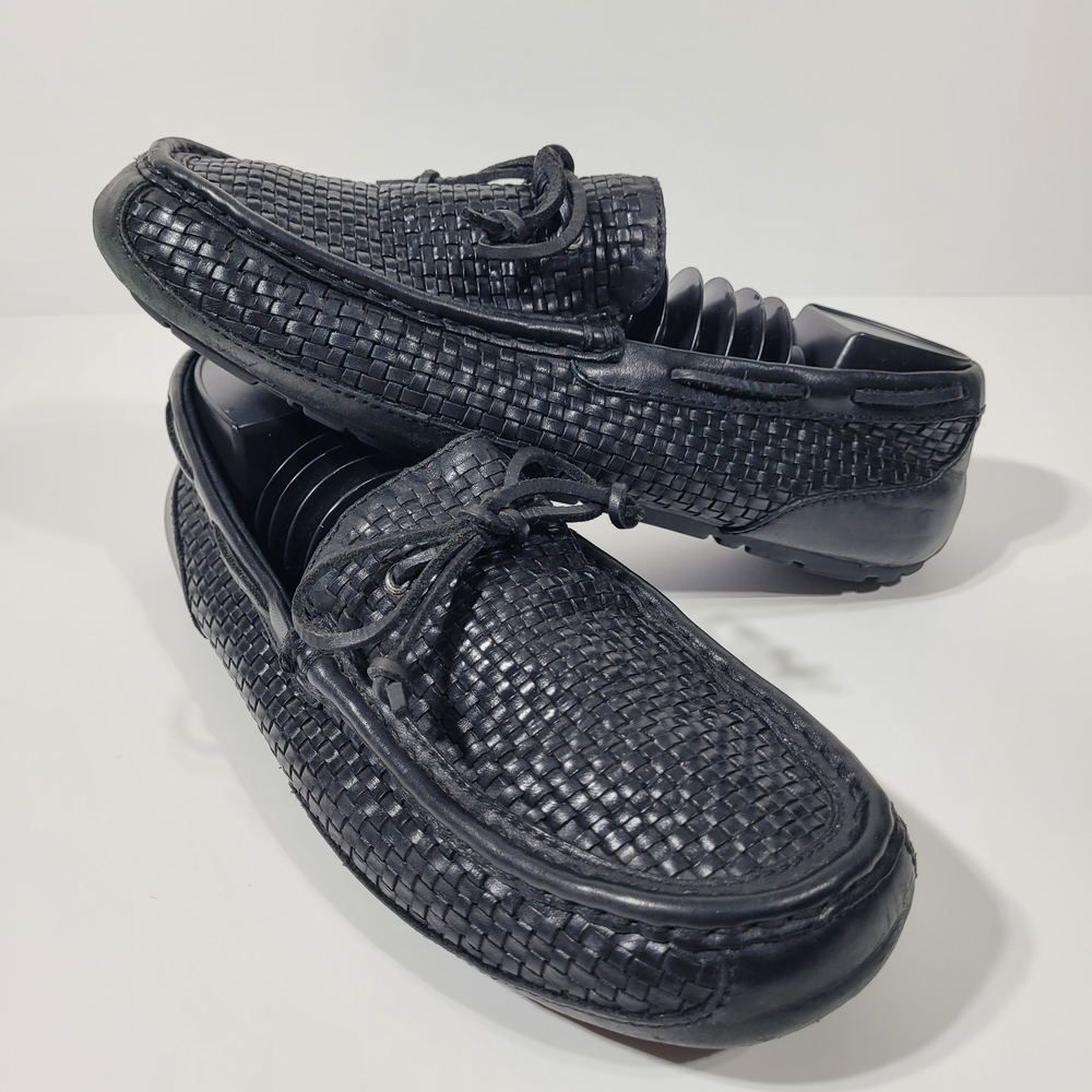 UGG Men’s Black Woven Leather Slip-On Loafers - Picture 10 of 16
